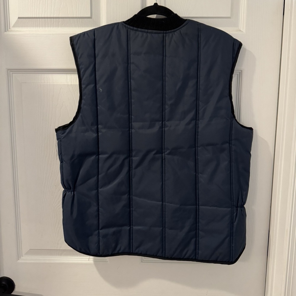 Vintage Hollofil 808 Quilted Hunting Vest Mens XL Navy Blue Cargo Pockets Zip Up - Picture 2 of 8